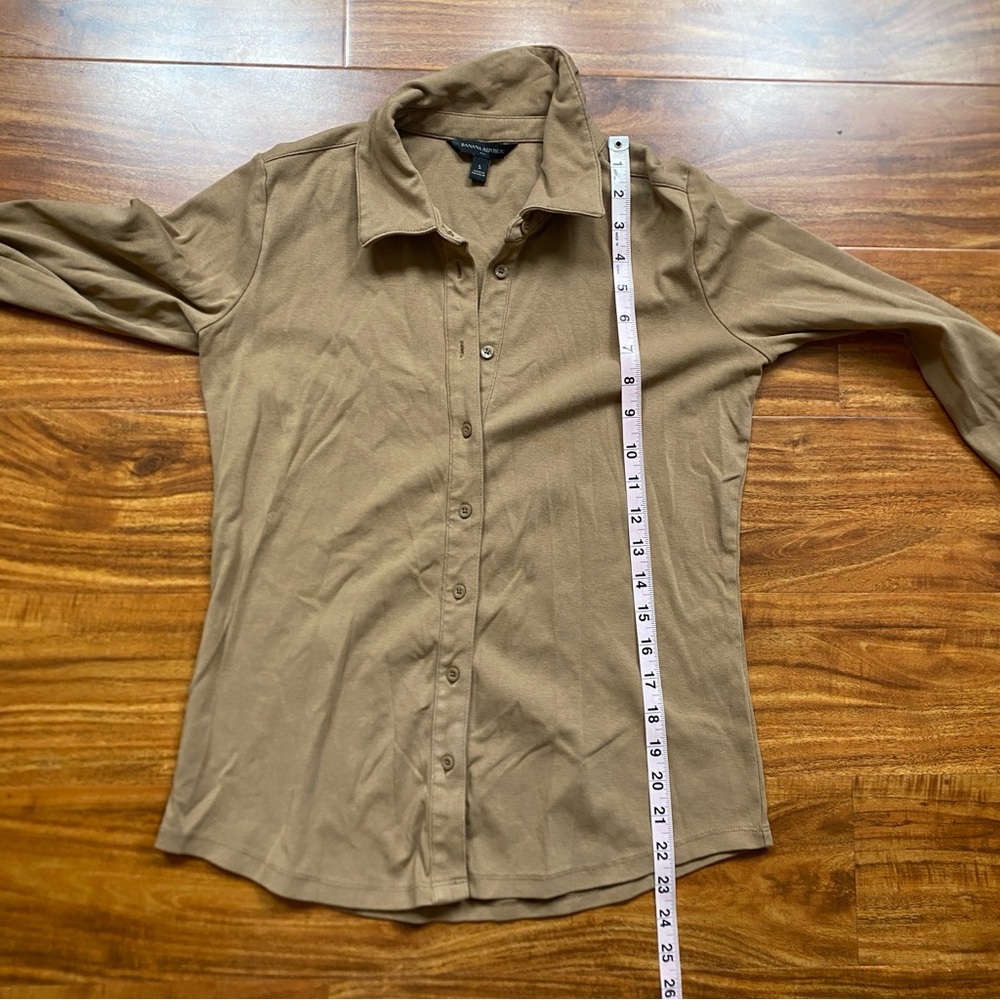 Banana Republic Women Milk Chocolate Collared Ponte Button Top Size Small Casual - Picture 13 of 14